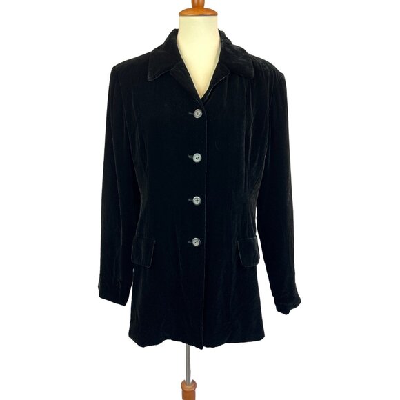 Annie Alexander Jackets & Blazers - Annie Alexander Fitted Blazer Women's 16 Black Velvet 1990s